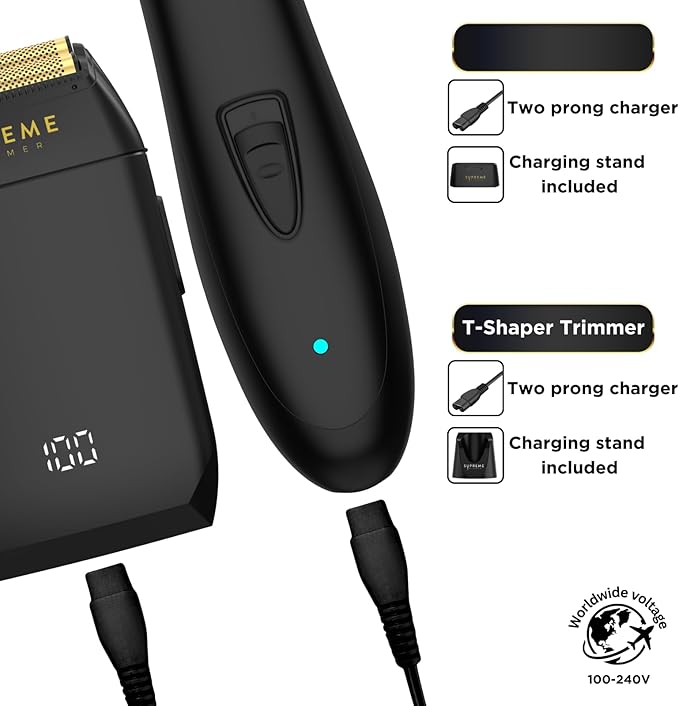 Supreme Trimmer 2-in-1 T-Shaper Trimmer & Crunch Foil Shaver | STF602 Electric Razor & ST5206 DLC Beard Trimmer Barber Haircut Kit | Black