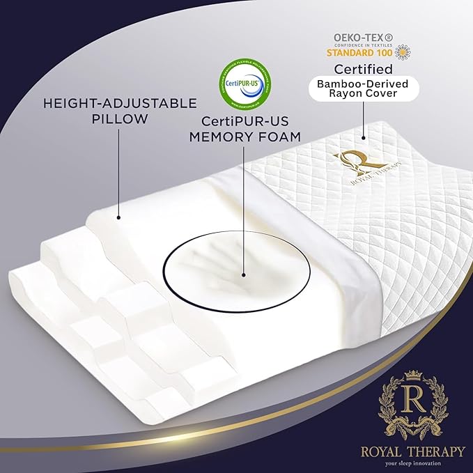 Royal Therapy King Memory Foam Pillow – Ergonomic Cervical Pillow for Neck and Shoulder Pain – Medium Firm Contour Pillow for Side, Back, and Stomach Sleepers – CertiPUR-US Certified