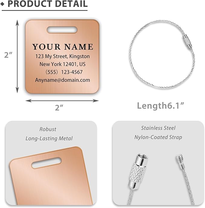 Personalized Luggage Tags for Suitcases (2/4/6/8 Pack) - Custom Engraved Metal Travel Tag, Customizable Pattern/Name/Text for Bags Backpacks Suitcases