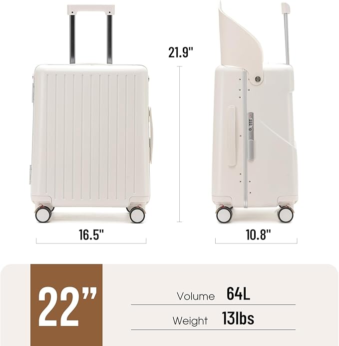 22 Inch TSA Lock Luggage with Seat for Adults and Kids,Check in Lockable Spinner Wheels Suitcase with Belt and Cover (TSA Luggage with Child Seat White)