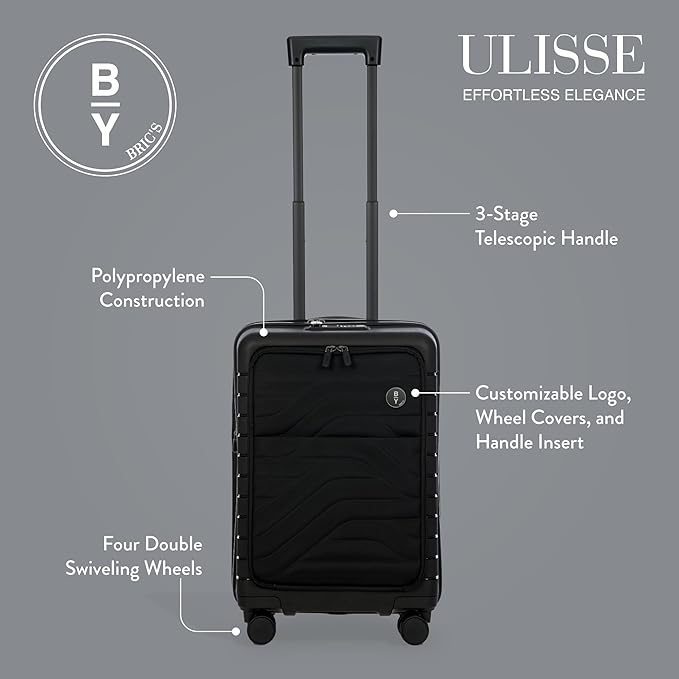 Bric's B|Y Ulisse Spinner Carry-On Suitcase, Lightweight Expandable Hard Shell Luggage with TSA Lock and Smooth 360° Wheels 21 Inch – Nero