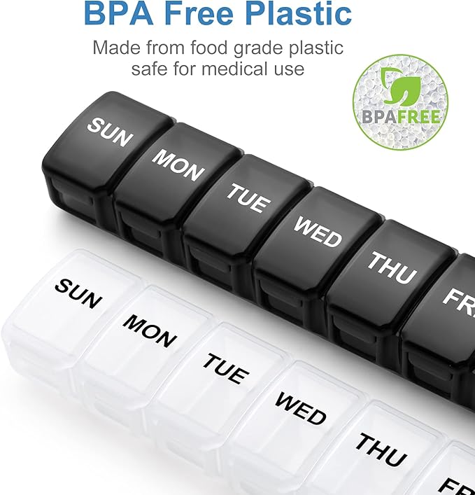 Small Pill Organizer 2 Times a Day, 2 Pack 7 Day Pill Box 1 Time a Day, Travel Friendly Day Night Vitamin Organizer, Weekly AM PM Pill Case Container