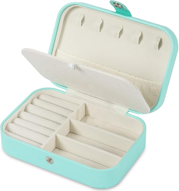 Travel Jewelry Box, PU leather Small Jewelry Organizer For Female Girls, double layer portable mini travel case for storing earrings, rings, necklaces.(green 2pcs)