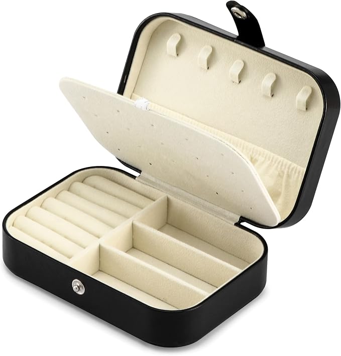 Travel Jewelry Box, PU leather Small Jewelry Organizer For Female Girls, double layer portable mini travel case for storing earrings, rings, necklaces.(Black 2pcs)