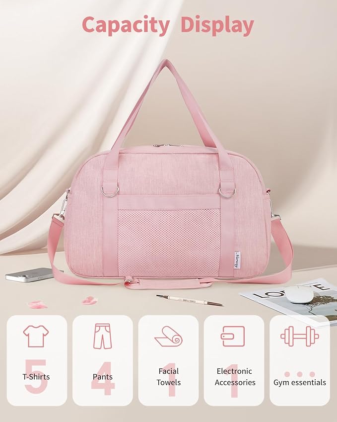 Narwey For Spirit Airlines Personal Item Bag 18x14x8, Small Duffle Bag for Travel, Duffel Bag for Traveling, Carry on Bag for Airplanes Underseat Overnight for Women and Men (Pink)