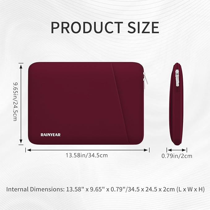RAINYEAR Laptop Sleeve Case with Front Pocket, 13.3 Inch Protective Portable Case Briefcase Laptop Bag Cover Compatible with MacBook Air/Pro 13-13.3 inch, MacBook Pro/Max 14 inch, Red