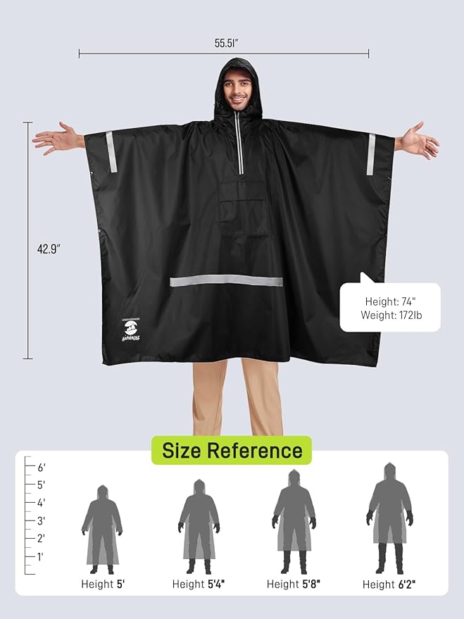 SaphiRose Hooded Rain Poncho Waterproof Raincoat Jacket for Men Women Adults