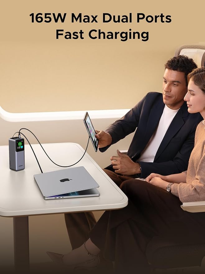 UGREEN Nexode Power Bank 20000mAh 165W with Built-in USB C Cable Laptop Travel Portable Charger, 100W Input, Fast Charging for MacBook Pro/Air/iPhone 16/iPad Pro/Galaxy S25 Ultra/Dell/HP and More
