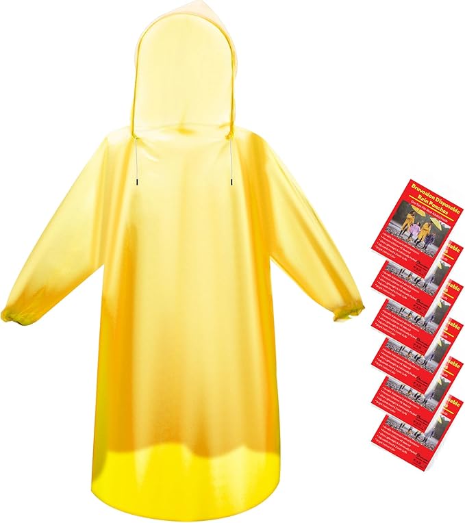Bruvoalon 6 & 20 Pack Disposable Rain Ponchos for Adults/Youth, Waterproof PE Raincoats with Drawstring, Camping/Emergency