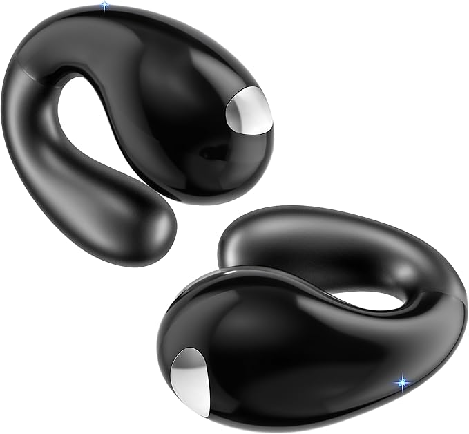 Open Ear Earbuds Wireless Bluetooth 5.4 Earphones, Flexible Clip On Ear buds with 36H Playtime LED Display Bone Conduction Headphones, IPX7 Waterproof Light Weight Earbuds Fit for Every Ear, Sports