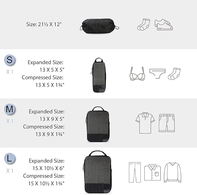 BAGSMART 6 Set Compression Packing Cubes - Lightweight Travel Essentials, Durable Luggage Organizer
