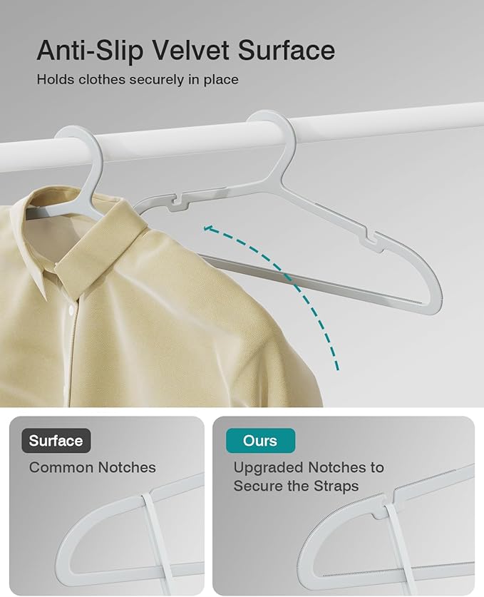 50 Pack Clothes Hangers, Non Slip Plastic Coat Hangers, Space Saving Hangers, Heavy Duty, Hanging Dry Wet Clothes, 16.4" x 8.3", Gray, APY0550G