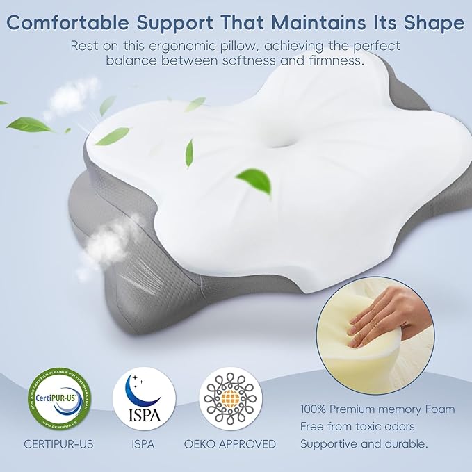 Cervical Neck Pillow, Ergonomic Memory Foam Pillows for Neck Pain Relief with Breathable Pillowcase, Adjustable Contour Neck Support Pillow for Side Back Stomach Sleepers, Odorless