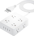 Italy Travel Plug Adapter, Olcorife US to Italy Type L Plug Adapter, International Power Strip with 8 Outlets and 4 USB(1 USB-C), 5 FT Cord for Italy Chile Ethiopia Libya