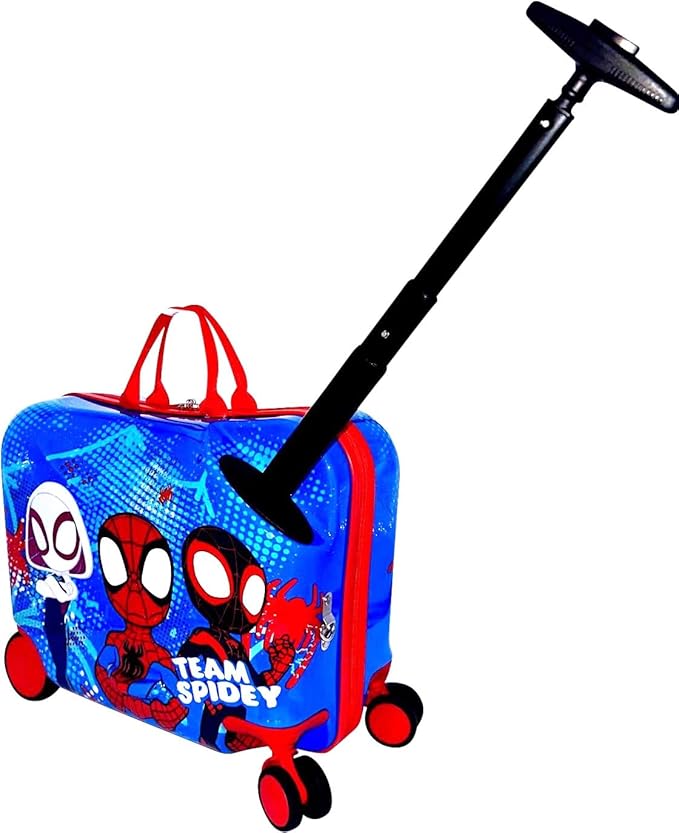 Fast Forward Ride-On 18"" Suitcase For Kids/Tow-Along Toddler Carry-On Luggage With Wheels (Spidey And Friends), Large