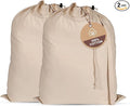LFH Home Large Premium 100% Cotton Canvas Laundry Bag with Drawstring and Handles Heavy Duty, Multi-Use, and Washable for Home, Travel, College or Storage 24x36 (Pack of 2)-Natural