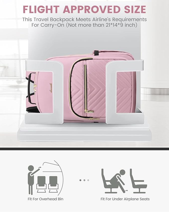 LOVEVOOK Laptop Backpack for Women, Travel Computer Work Bags with 17-inch Laptop Compartment, College School Student Bag Teen Backpacks For Girls, Outdoor Carry On Backpack Purse, Light Pink