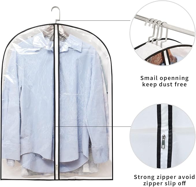Hanging Clothes Storage with 4" Gusseted Garment Covers (Set of 6) - Clear Suit, Sweater, Shirt, Jacket Protectors for Closet - 24"x 32"x 4" / 6 Pack