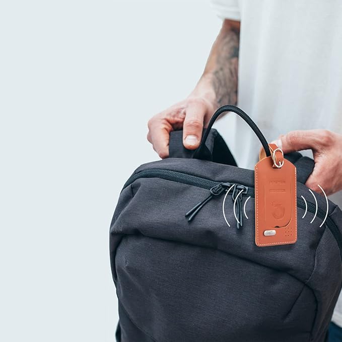 tag8 - Dolphin Smart Luggage Tracker for Suitcase, Backpack and More, Android and iOS Compatible, Genuine Leather BLE-Enabled Tracker Tag, Alternative to GPS Tracker, 2 Pieces, Tan