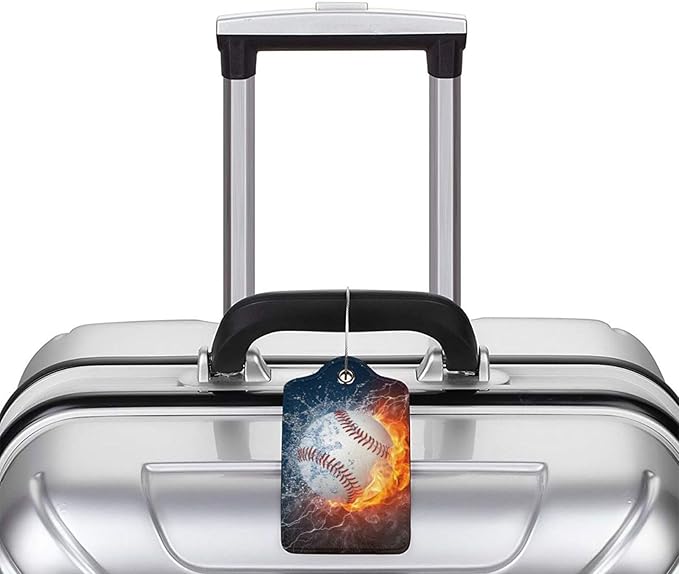 2 Pack Luggage Tags for suitcases Cute Baseball Luggage Tag, Leather Stainless Steel Loop Label Tag for Men Women Travel Bag Suitcase(Baseball)
