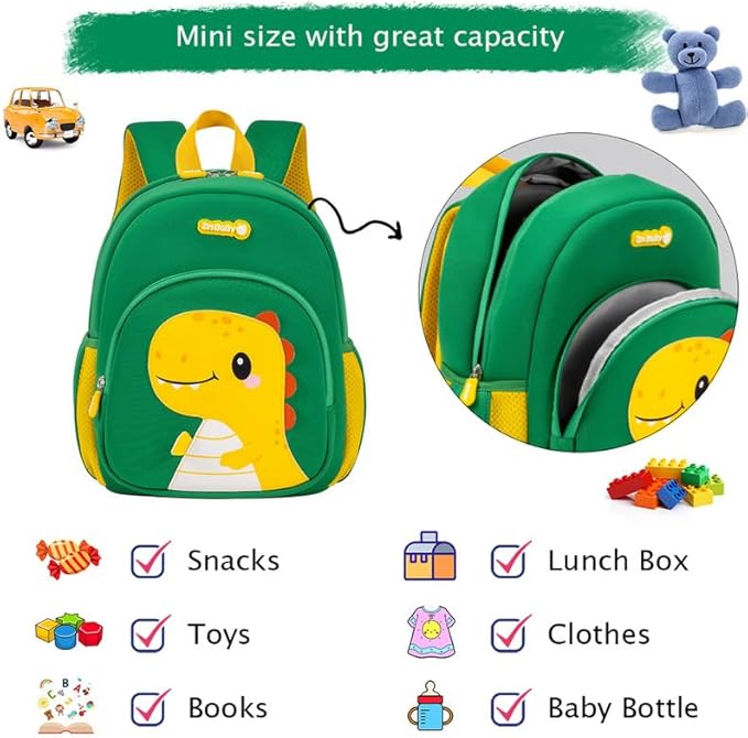 Padgene Toddler Harness Backpacks Safety Leash Kids Anti Lost Kindergarten Preschool Backpack Neoprene Lightweight Animal Schoolbag 3D Cartoon Dinasour Mini Travel Bag for Boys Girls
