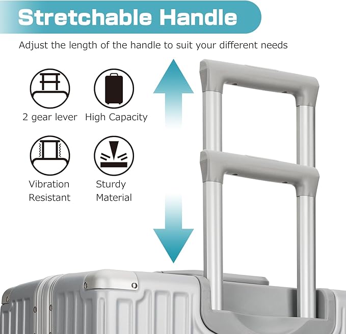 AnyZip Luggage Aluminium Frame Suitcase Hard Shell TSA Lock No Zipper 28In Silver