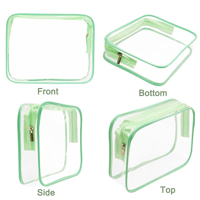 APREUTY Clear Makeup Bags, TSA Approved 6 Pcs Cosmetic Makeup Bags Set Clear PVC with Zipper Handle Portable Travel Luggage Pouch Airport Airline Vacation Organization (Green)