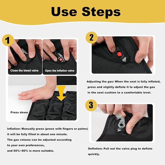 Travel Cushion Airplane Seat, Inflatable Seat Cushion, Travel Seat Cushions for Long Flights with Built-in Air Pump, High-Resilience Airplane Seat Cushion for Back and Tailbone Pain Relief