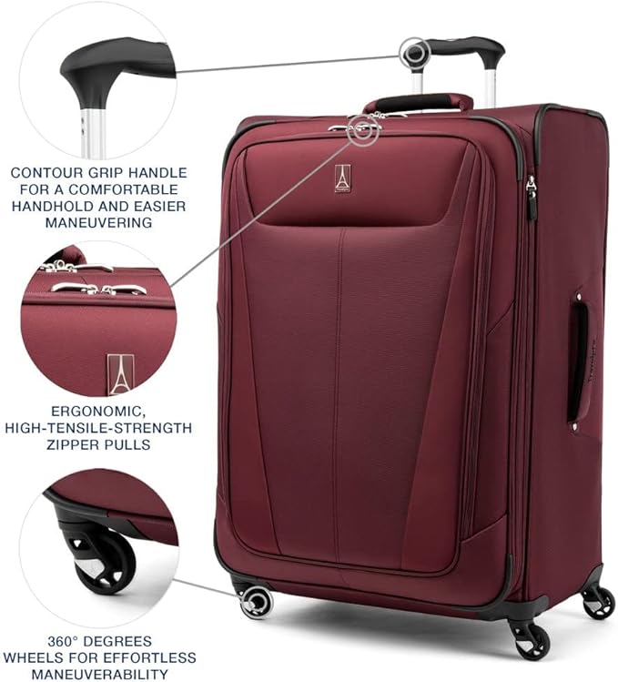 Travelpro Maxlite 5 Softside Expandable Checked Luggage with Spinner Wheels, Lightweight, 29-Inch — Burgundy