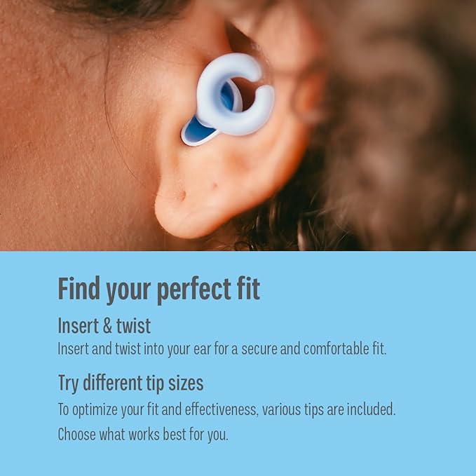 Ear Plugs, Reusable Soft Silicone Plugs with Horseshoe Shape for Comfort, Designed for Sleep and Loud Noises, 17dB (NRR) Noise Reduction Rating, Blue, 1 Pair with Portable Travel Case