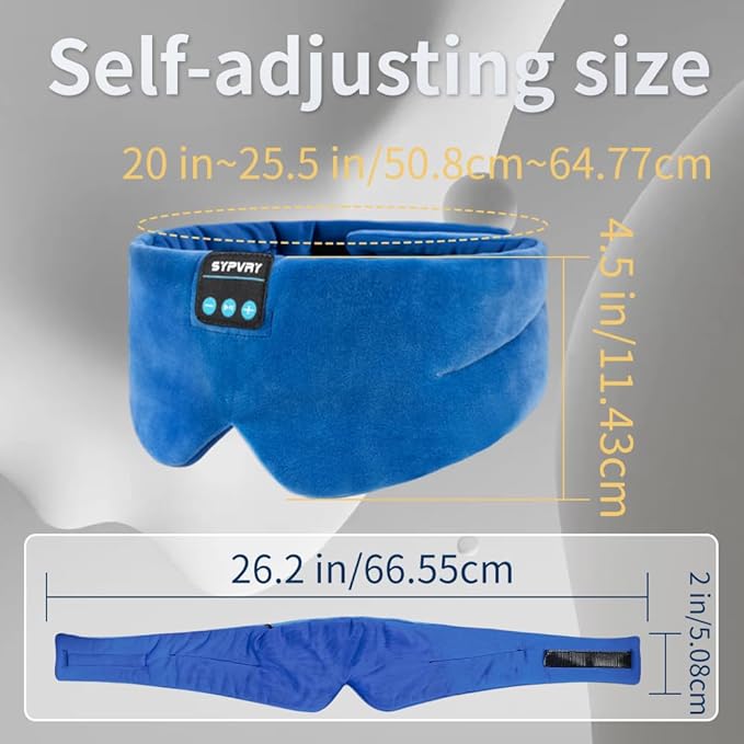 Sleep Mask Bluetooth 5.4 Headphones Soft Wireless Headband Eye Mask Blackout with Microphone (Blue)