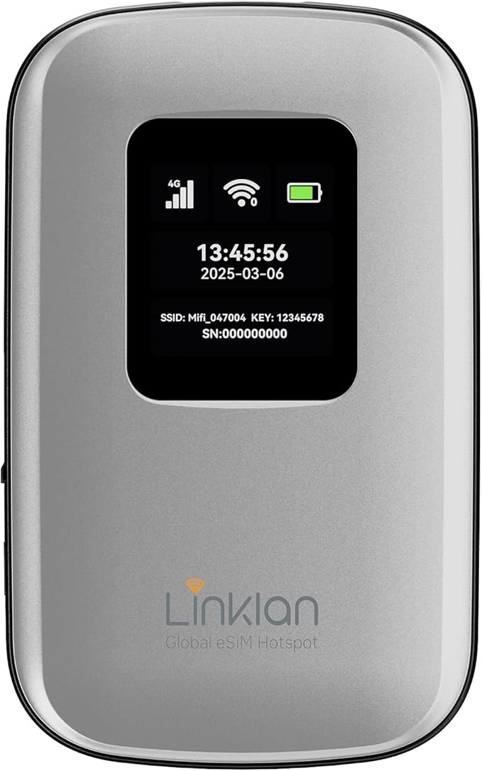 Portable Mobile Hotspot–eSIM Global WiFi Hotspot,No SIM Card/Contract Needed, 16Devices,180+ Countries, Compact Wireless Router for International Trips & Business【Free 5GB US Data for 15 Days】