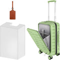 22×14×9 Airline Approved Carry On Luggage with Front Open Pocket, Spinner Wheels, ABS+PC Hardshell Small 20inch Suitcase with Protective Cover and Luggage Tag, Avocado Green