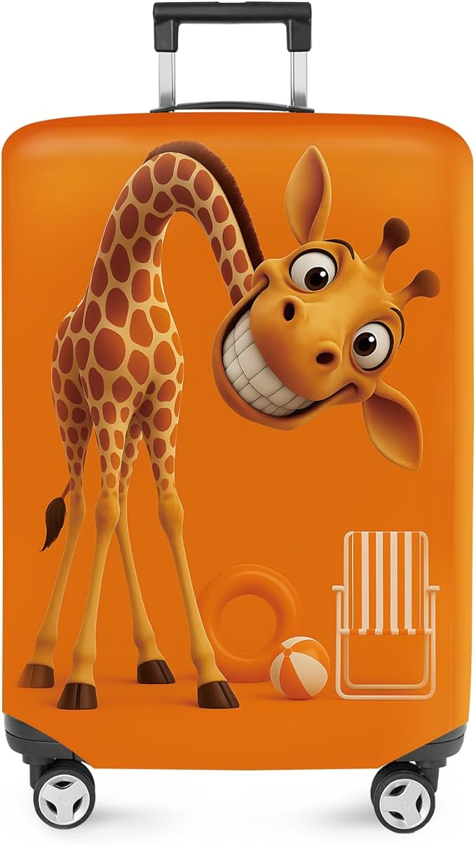 ANNA QUEEN Giraffe Fun Luggage Cover, Playful Giraffe Design with Beach Ball and Chair, Stretchable, Washable Travel Sleeve for 20-22 Inch Luggage