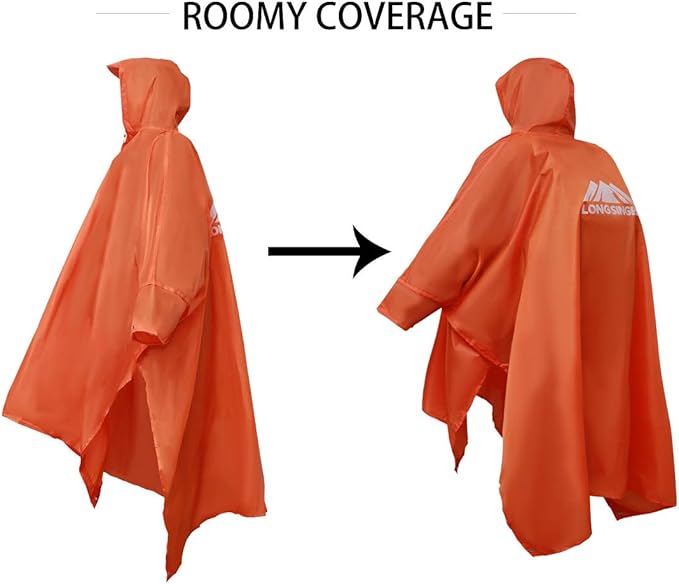 longsinger Rain Poncho for Adult, Waterproof Rain Poncho with Hood and Sleeve, Ideal for Hiking, Hunting, Camping