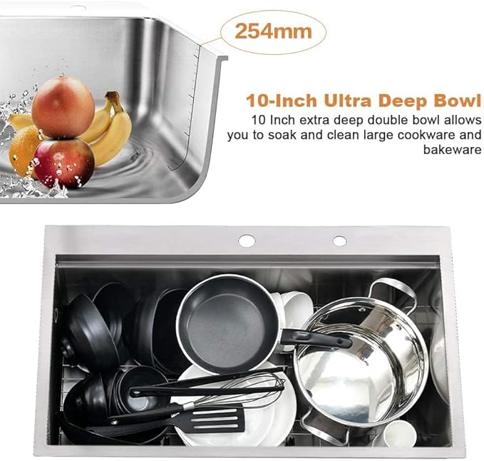 30 Inch Drop In Kitchen Sink Workstation-Bokaiya 30x22 Stainless Steel Drop In Sink 16 Gauge Deep Single Bowl Kitchen Sink with Cutting Board