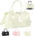 Initial Travel Duffel Bag Sports Gym Bag for Kids Teen Birthday Gifts,Beige Personalized Weekender Bag Carry On Dance Bags for Women Men,Waterproof Monogram Overnight Bag with Trolley Sleeve(Letter L)