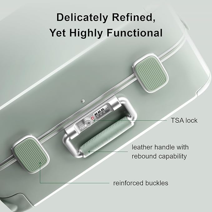 LEVEL8 Zipperless Carry On Luggage Airline Approved with Aluminum Frame, Cute Hardside Suitcase with Spinner Wheels, Metal Rolling Travel Case with Tsa Locks, 20 Inch, Light Green