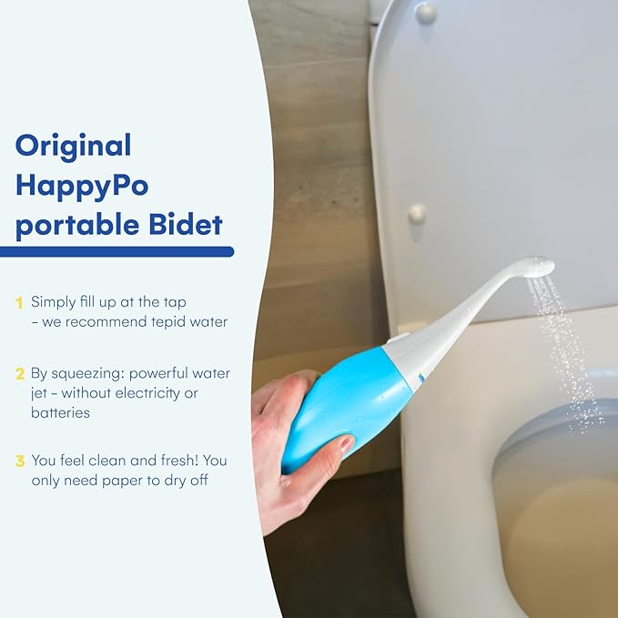 The Original HAPPYPO Butt Shower - Portable Bidet for Travel - Known from German Shark Tank - The Easy-Bidet 2.0 Replaces Wet Wipes (Color: Light Blue)