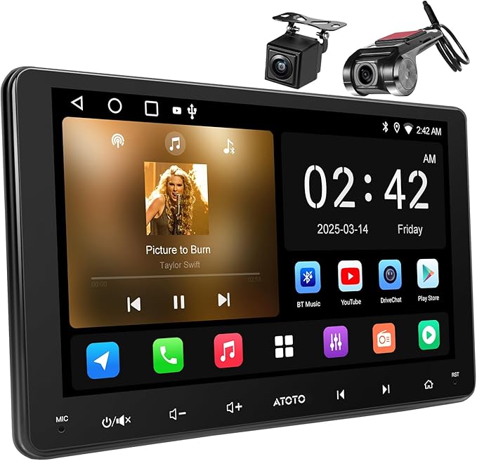 Double-DIN Car Stereo 9 Inch Android Car Radio, Wireless CarPlay&Android Auto, Backup Camera and Dashcam, AI Dialogues, WiFi/BT/USB, GPS Tracking, 24B EQ&DSP, 4 * 45W AMP