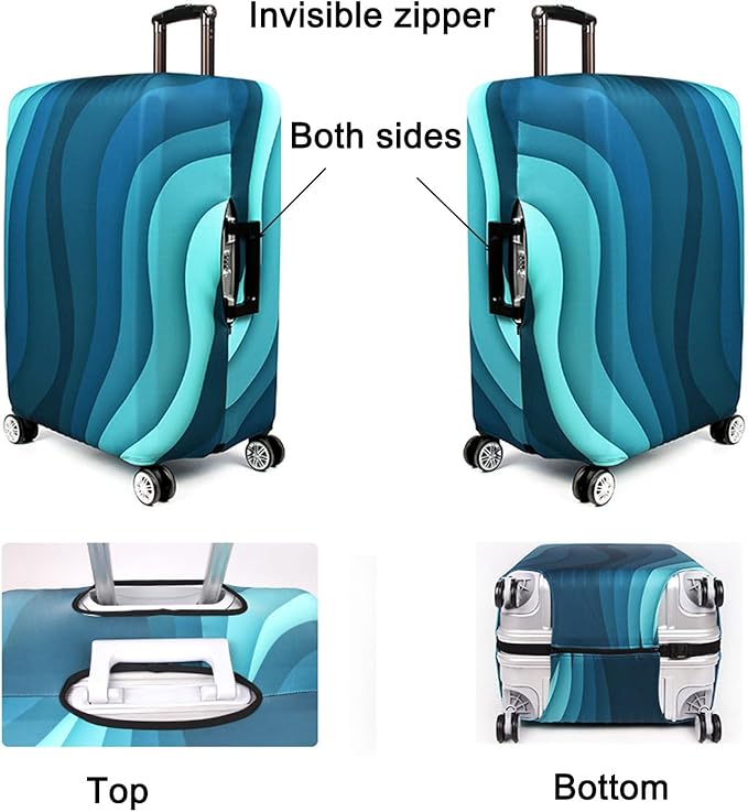 MosaiRudo Thicker Luggage Cover Elastic Suitcase Cover Protector Fits 18-32 Inch Suitcase Travel Accessories (Green Ripple, L)