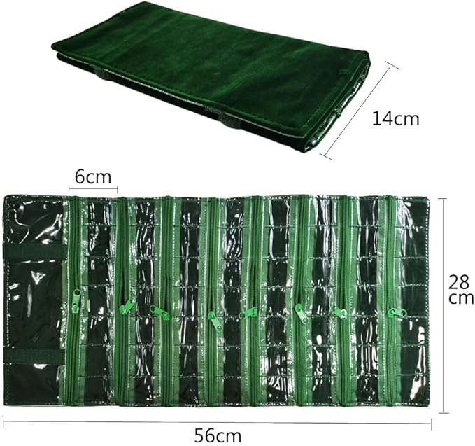 Travel Jewelry Roll Bag Portable Organizer Pouch With Grids&PVC Cover Storage Bags for Necklace, Bracelet, Bracelet,Ring, Badge, Pendant