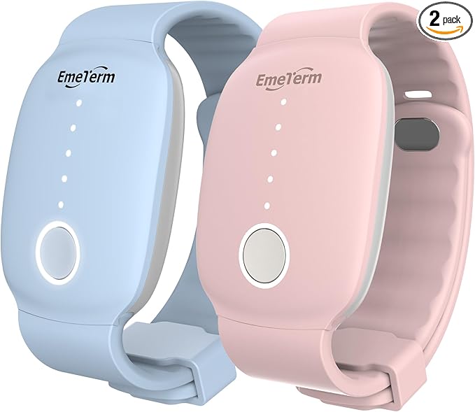 EmeTerm Fashion FDA-Cleared Relieve Nausea Electrode Stimulator Morning Sickness Motion Travel Sickness Vomit Relief Rechargeable No Gel Drug Free Wrist Bands Without Side Effects (2 Pack)