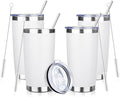 20oz Tumbler with Straw and Brush, Stainless Steel Vacuum Insulated tumbler, Double Wall Insulated Coffee Tumbler for Outdoor, Home, Travel,Office (White,4pcs)