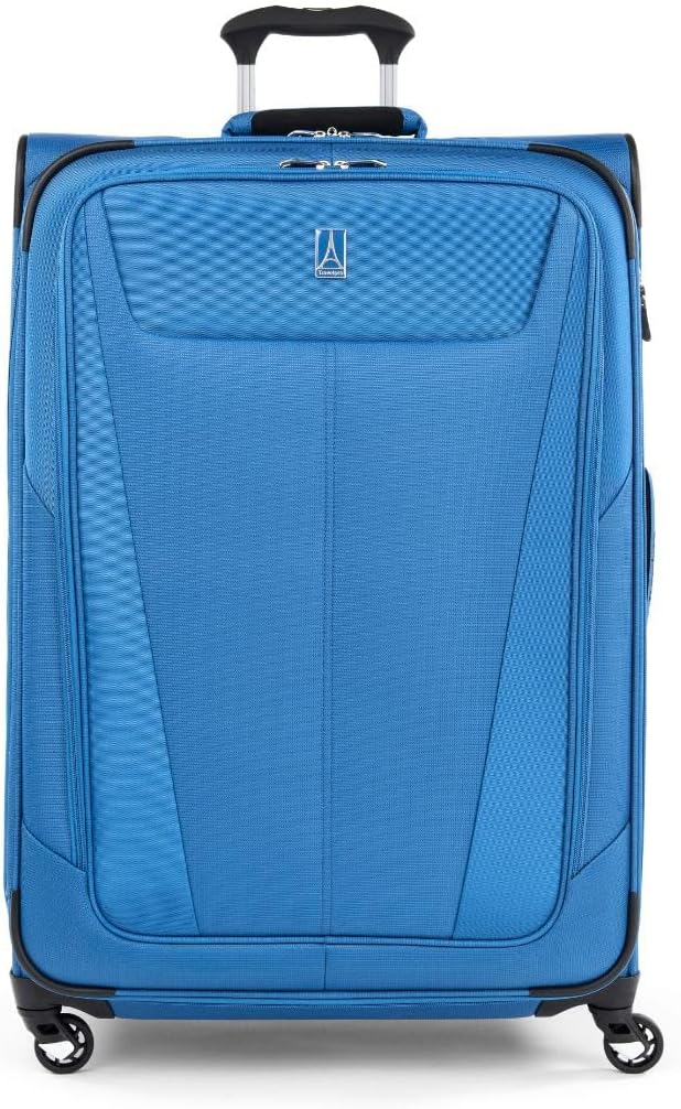 Travelpro Maxlite 5 Softside Expandable Checked Luggage with 4 Spinner Wheels, Lightweight Suitcase, Men and Women, Azure Blue, Checked Large 29-Inch