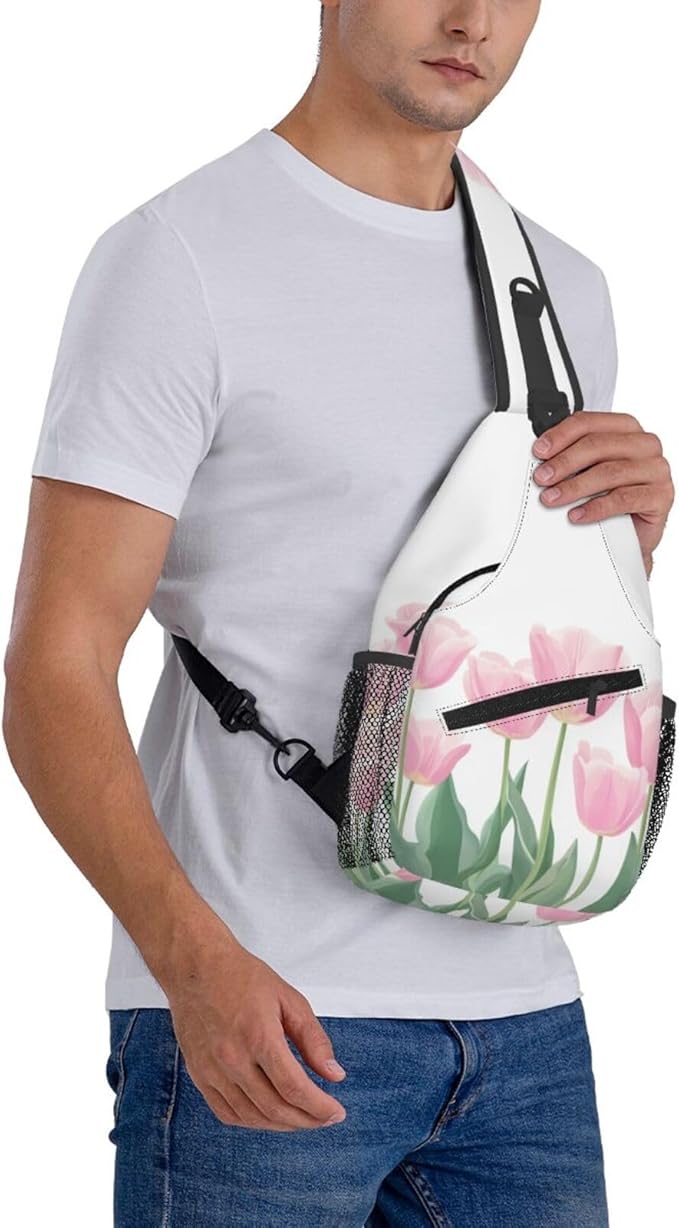SUPLUCHOM Sling Bag Tulip Flower Hiking Daypack Crossbody Shoulder Backpack Travel Chest Pack for Men Women