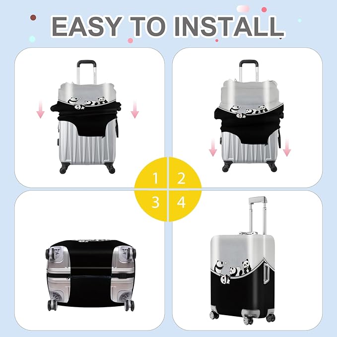 ANNA QUEEN Panda Family Luggage Cover, Cute Panda Design Suitcase Protector, Stretchable Washable Travel Sleeve for 32-34 Inch Luggage