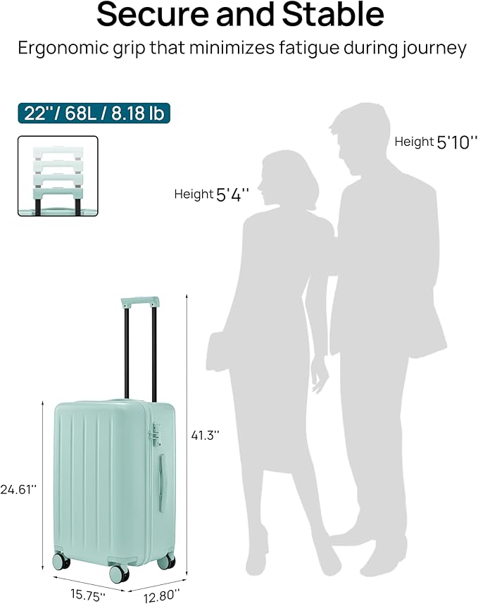Trunk Luggage 22 Inch, Small Checked Luggage with Double Spinner Wheels, Dry Wet Separate Design, PC Hard Case Suitcase, Lightweight Travel Luggage, TSA Approved (Mint Green, Danube)