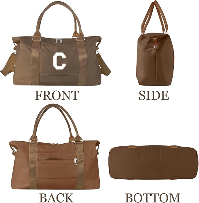 Birthday Graduation Gifts for Daughter,Initial Travel Duffel Bag Sports Gym Bag for Girls Teen Kids Birthday Gifts,Personalized Weekender Bag Carry On Tote Bags Cute Overnight Bag for Women(Brown, C)