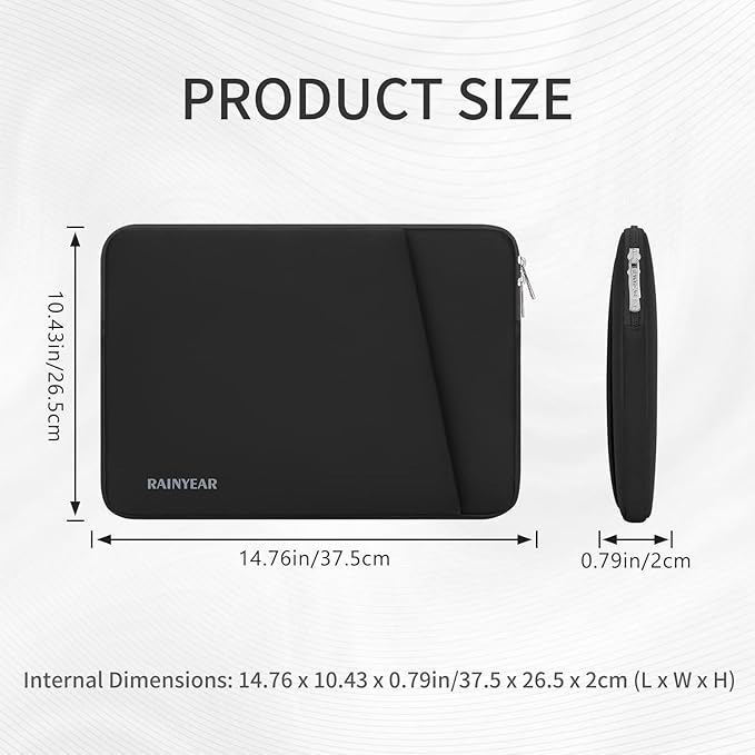 RAINYEAR Laptop Sleeve Case with Front Pocket, 15 16 Inch Protective Portable Case with Front Pocket, Briefcase Laptop Bag Cover Compatible for MacBook Pro/Max M4 M3 M2 M1 2025 2024 2023 2022, Black